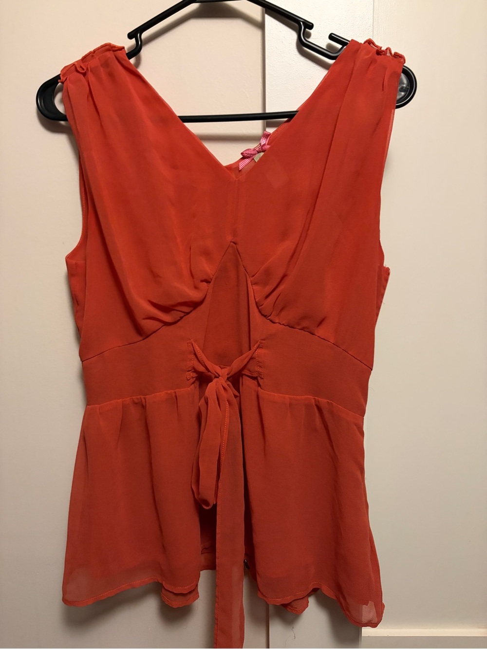 DownEast Coral-Orange Tie-Back Sleeveless Blouse